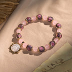 Pulsera de Cuarzo Rosa hecha a mano con camafeo de Nácar de la Virgen María