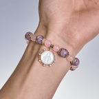 Pulsera de Cuarzo Rosa hecha a mano con camafeo de Nácar de la Virgen María