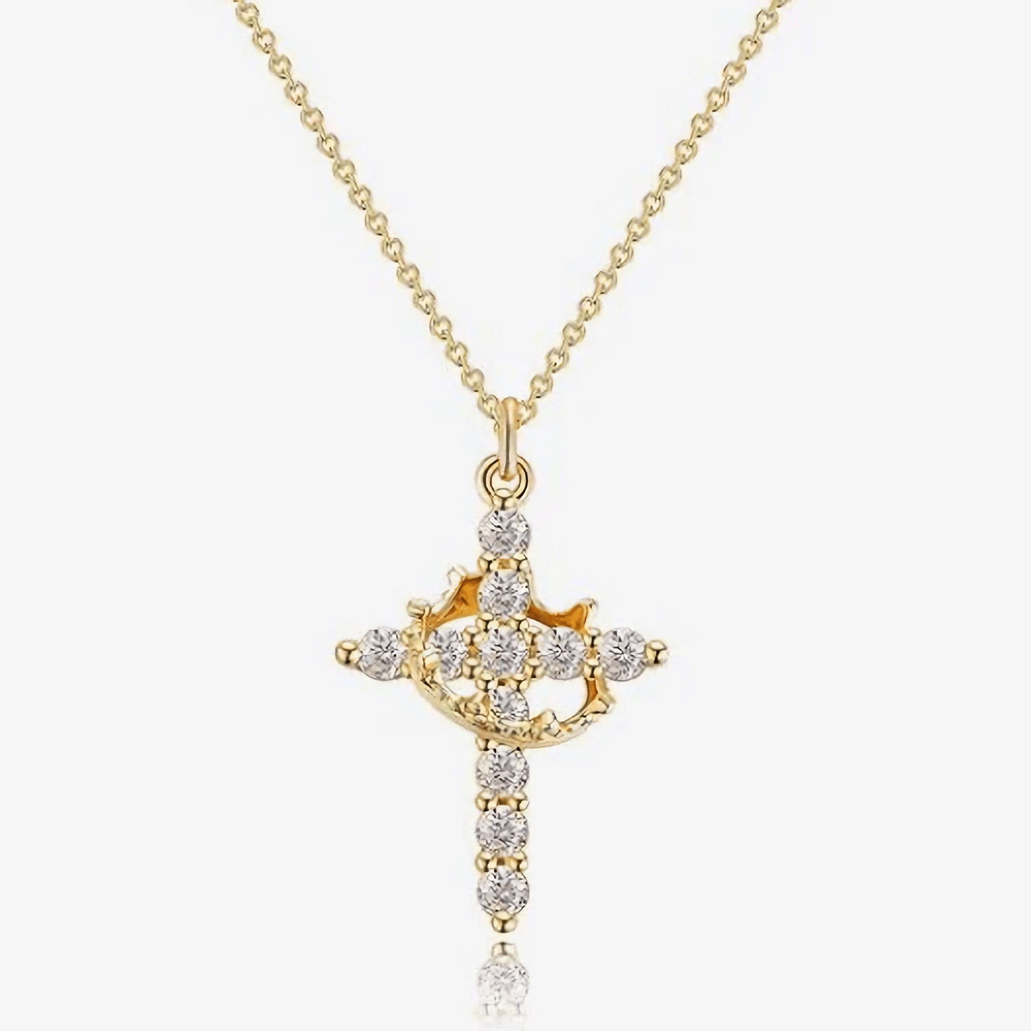Collar y pendientes de cruz modernos "Crowned in Faith"