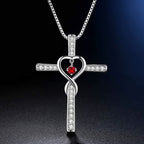 Collar Cruz de Piedra de Nacimiento de 12 Meses con Diseño de Corazón y Acentos Brillantes