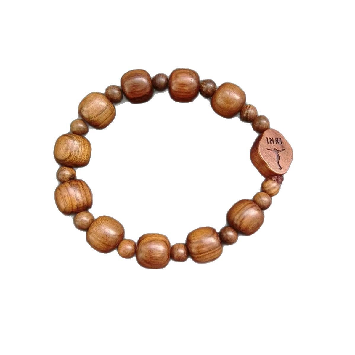 Pulsera clásica de madera marrón con crucifijo INRI