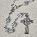 Delicate White Rose Devotional Beads Rosary and Bracelets with Virgin Mary