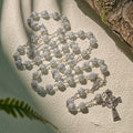 Delicate White Rose Devotional Beads Rosary and Bracelets with Virgin Mary
