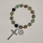 Pulseras espirituales terrosas inspiradas en el rosario con crucifijo y cruz de Jerusalén