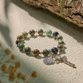 Pulseras espirituales terrosas inspiradas en el rosario con crucifijo y cruz de Jerusalén
