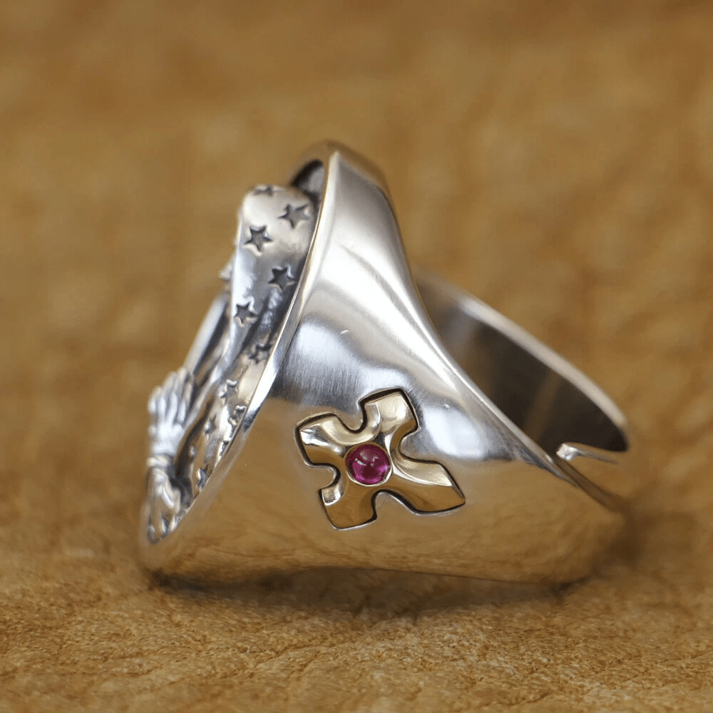 Anillo Ovalado Virgen María en Plata 925 Protección Divina y Oración