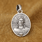 Divine Radiance Jesus Sacred Heart Necklace Crafted in Sterling Silver