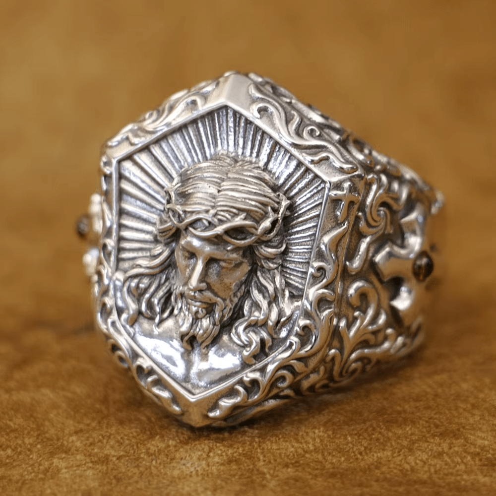 Jesus Christ Crown of Thorns Ring in Vintage Style Solid Sterling Silver