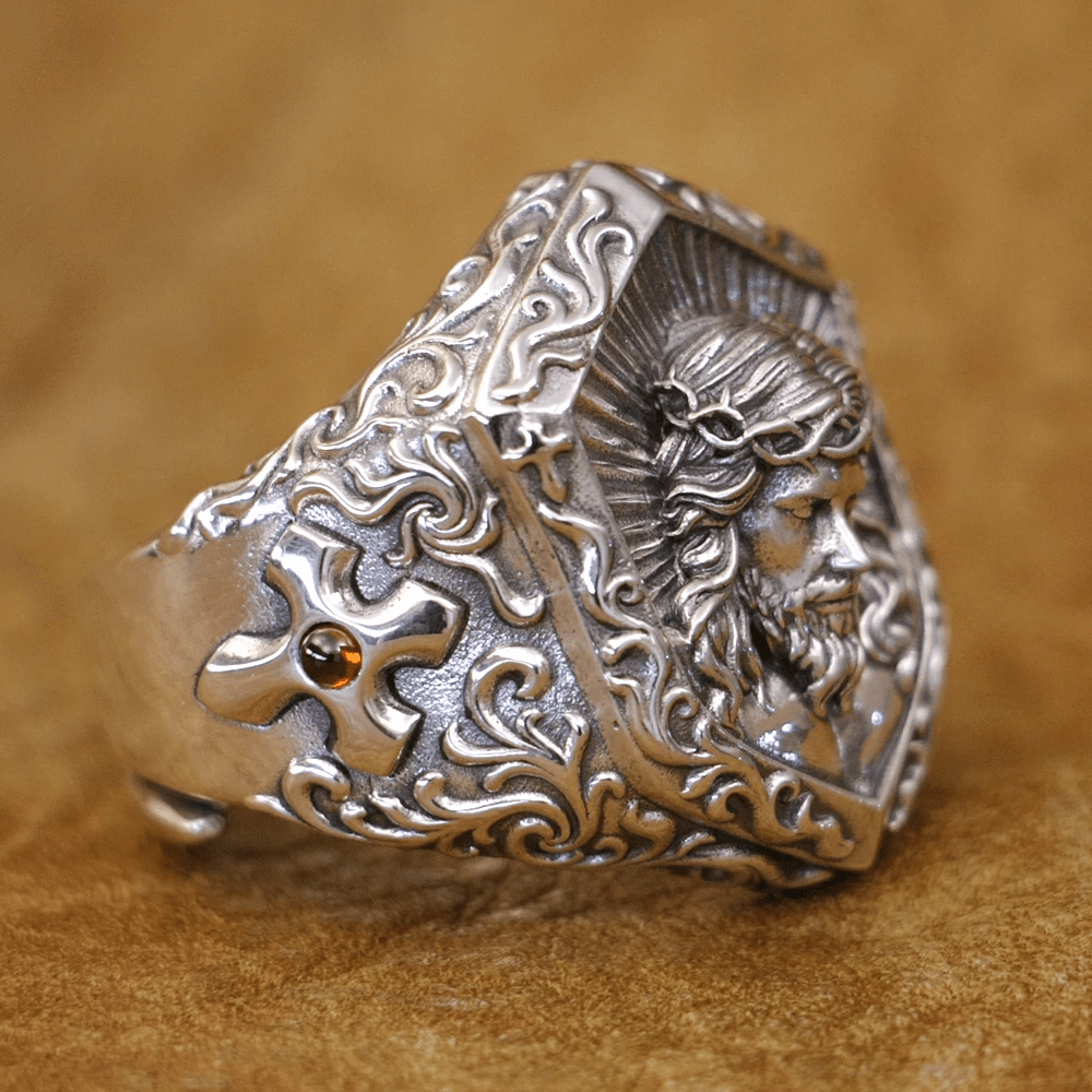 Jesus Christ Crown of Thorns Ring in Vintage Style Solid Sterling Silver