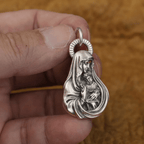 Sacred Madonna and Child Devotional Pendant Necklace in Vintage Silver