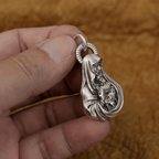 Sacred Madonna and Child Devotional Pendant Necklace in Vintage Silver