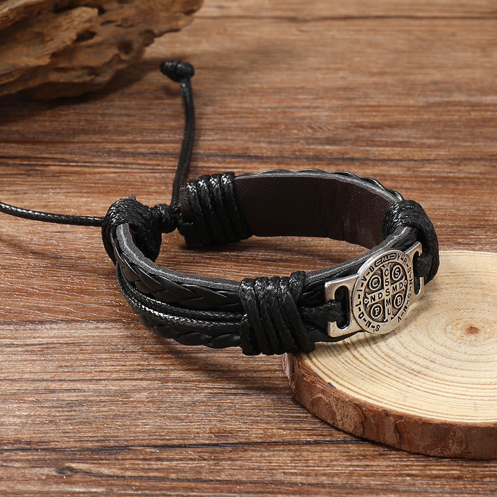 Pulsera clásica de cuero de San Benito de 2 colores: Símbolo de fe y coraje