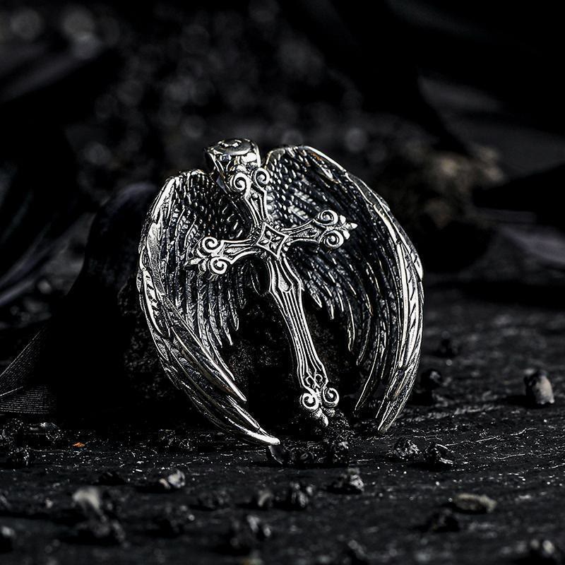 Collar con colgante de cruz y alas de ángel de la guarda: Joyería de protección espiritual