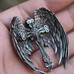 Collar con colgante de cruz y alas de ángel de la guarda: Joyería de protección espiritual