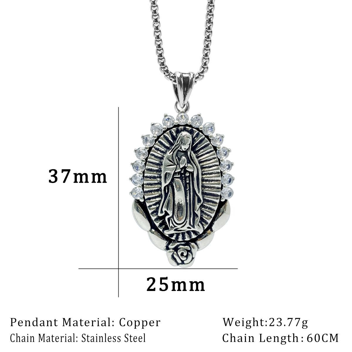 Collar con colgante de la Virgen: halo sagrado y símbolo de rosa