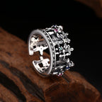 Gothic - Inspired Silver Crown Cross Ring with Zircon: A Bold Expression of Spiritual Reverence