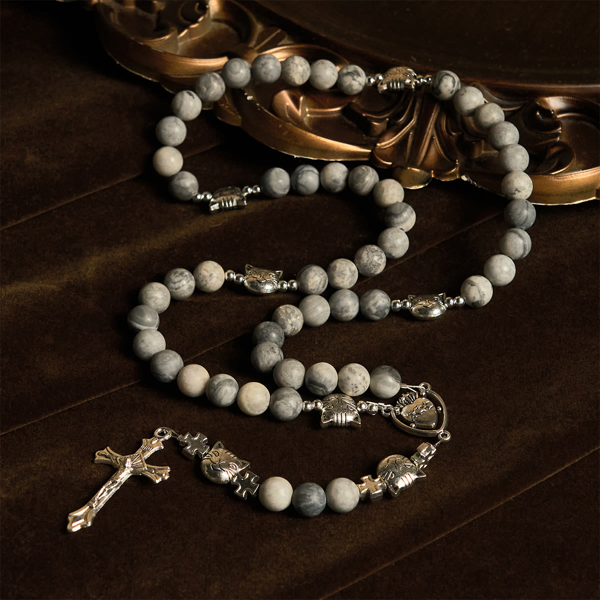 Rosario de oración para gato atigrado gris claro: Pulsera para el cuidado de gatos callejeros, Rosario de animales