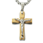 Collar de crucifijo de metal de doble tono con figura de Jesús: fusión de fe y arte