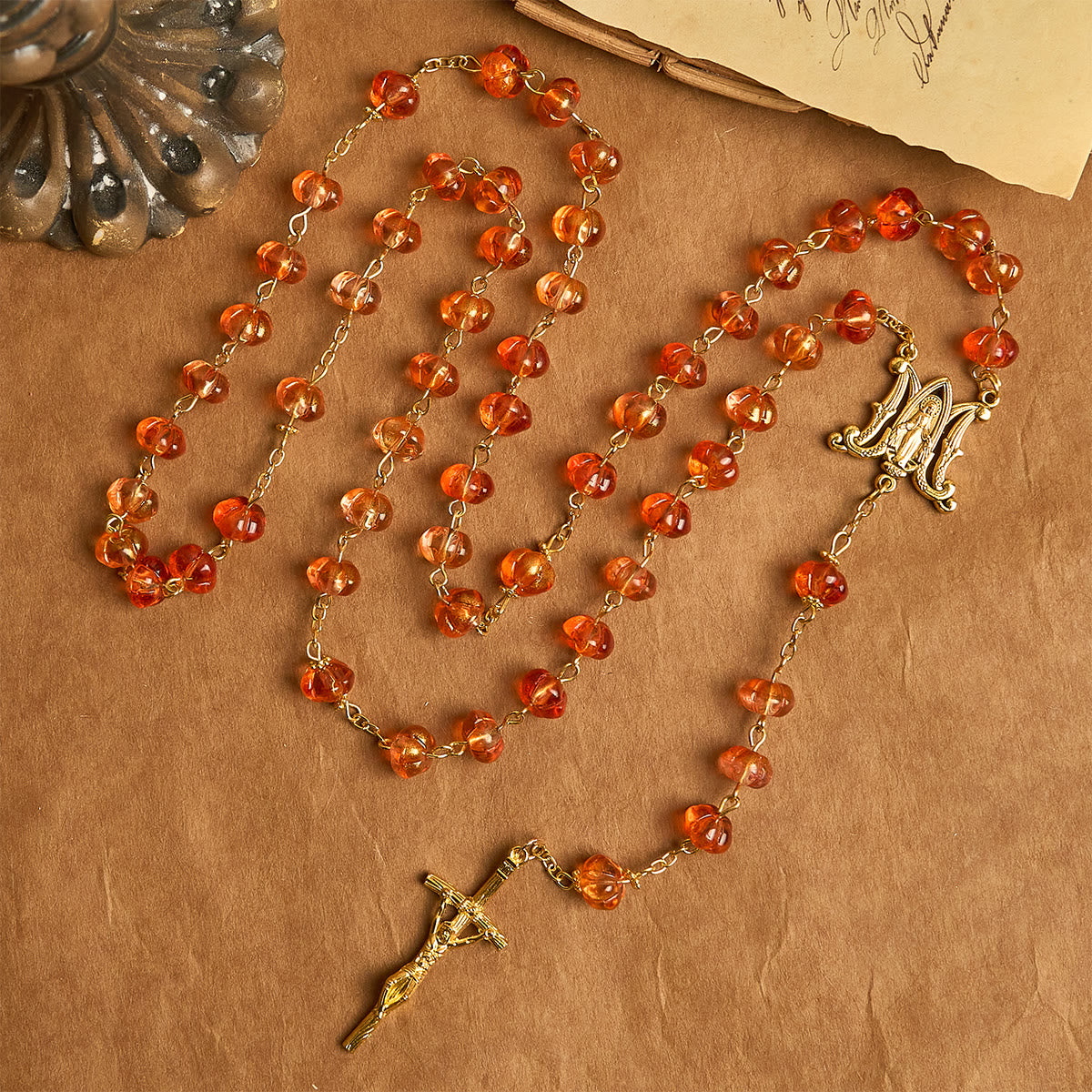 Regalo de Acción de Gracias: Rosario de Cuentas de Calabaza Sagrada | Honrando la Gracia de Dios en Forma de Calabaza