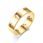 Anillo de banda con recortes en forma de cruz múltiple: Joyería de fe en acero inoxidable de dos tonos
