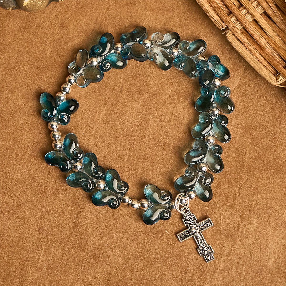Pulsera de oración animal mariposa azul brillante Alas de devoción