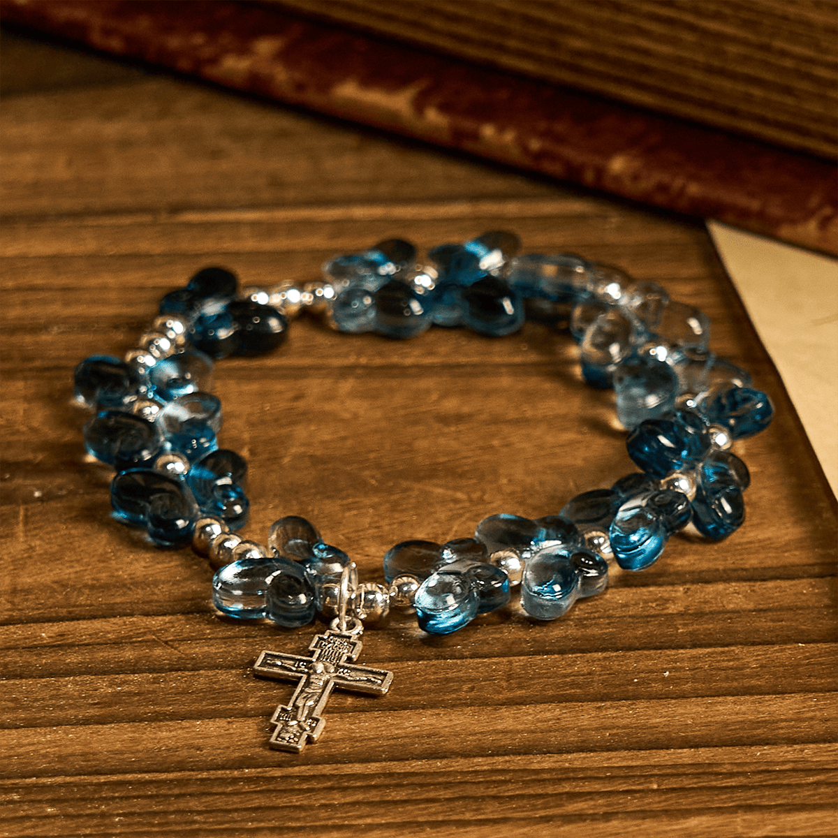 Brazalete de oración con mariposa azul brillante Alas de devoción, rosario de animales