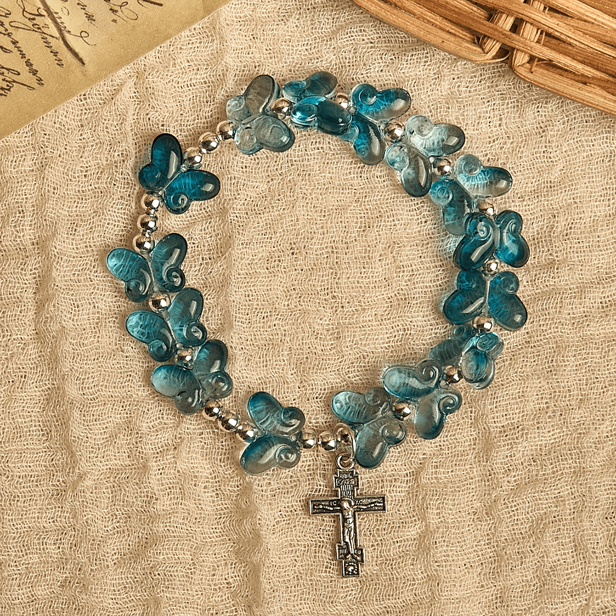 Pulsera de oración animal mariposa azul brillante Alas de devoción