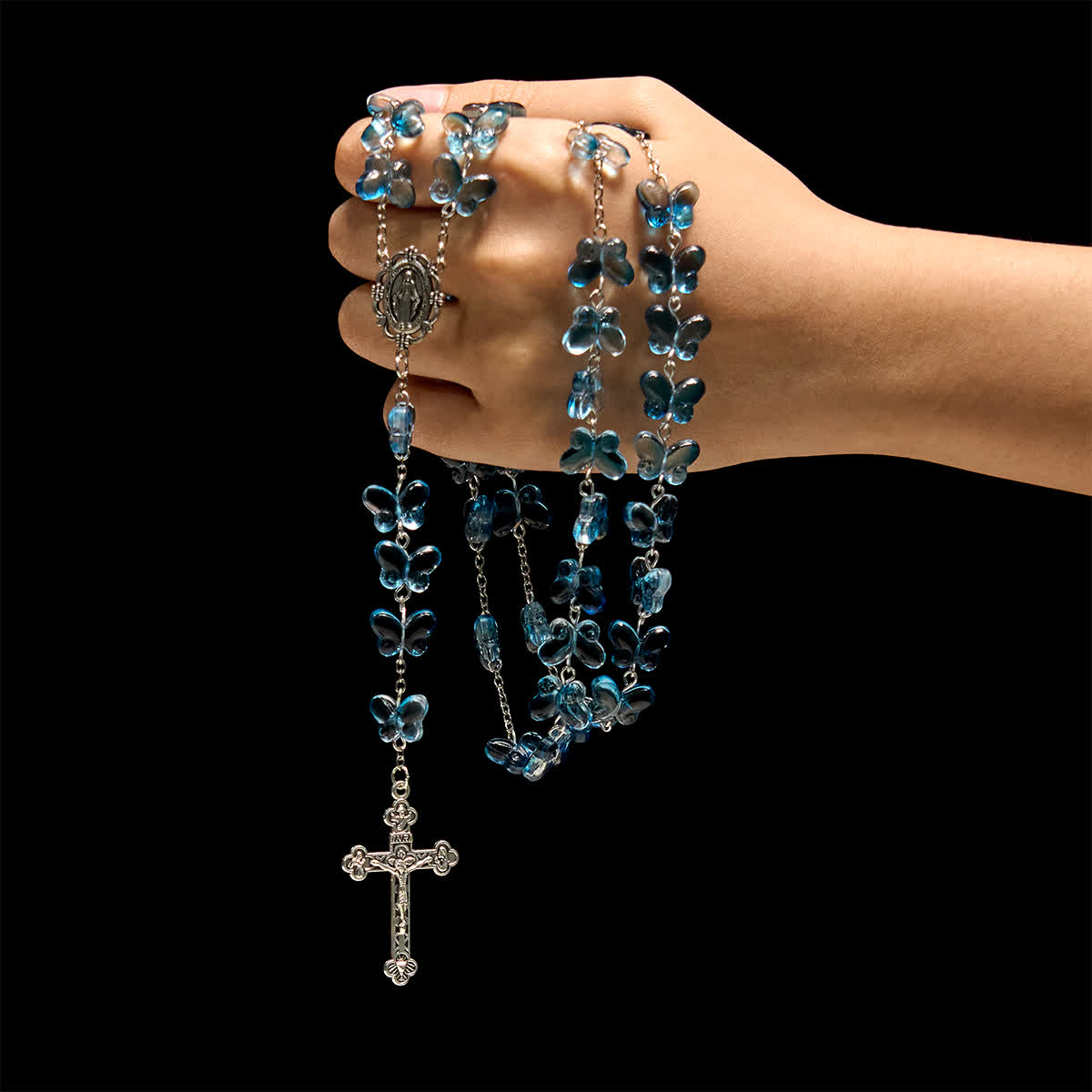 Brazalete de oración con mariposa azul brillante Alas de devoción, rosario de animales