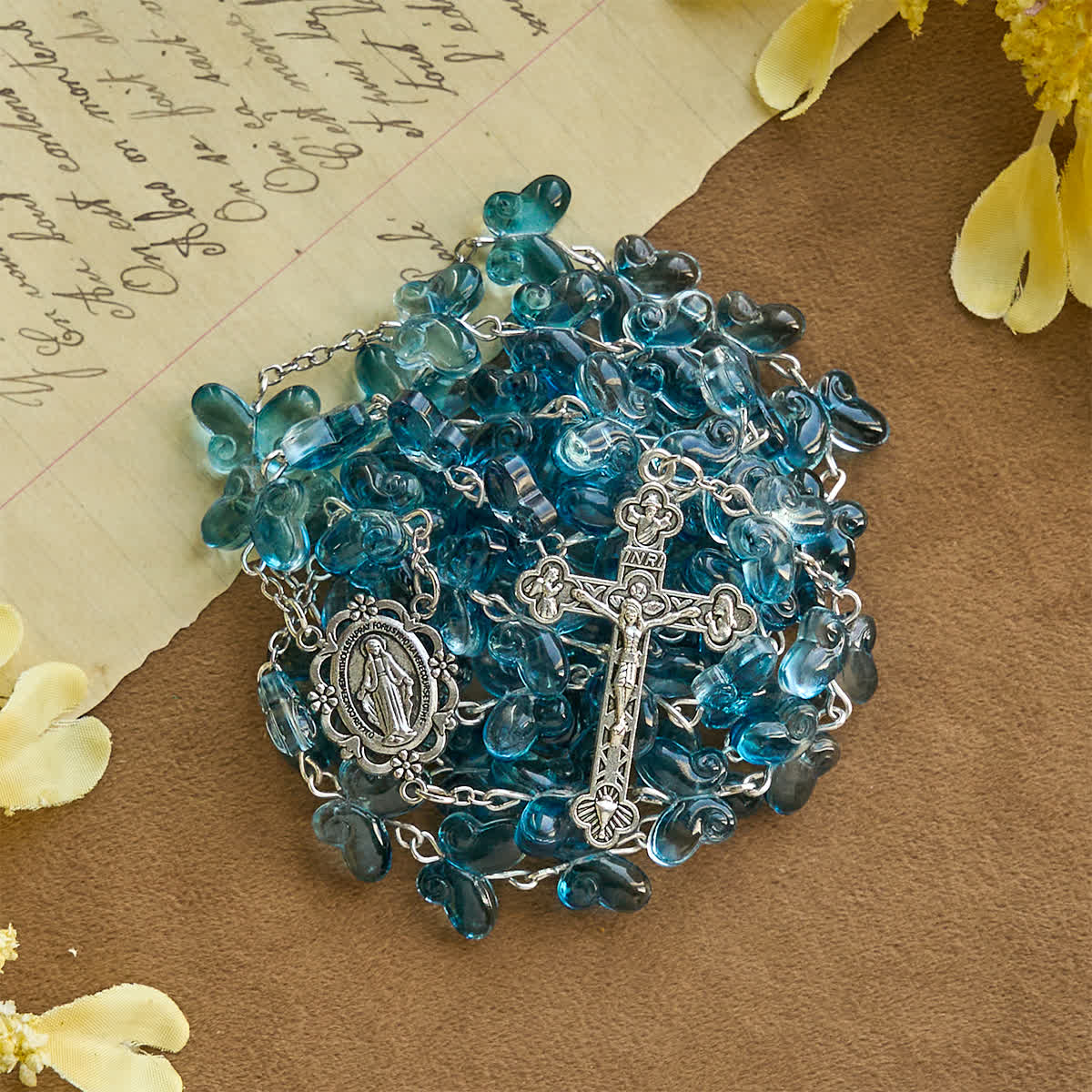 Brazalete de oración con mariposa azul brillante Alas de devoción, rosario de animales