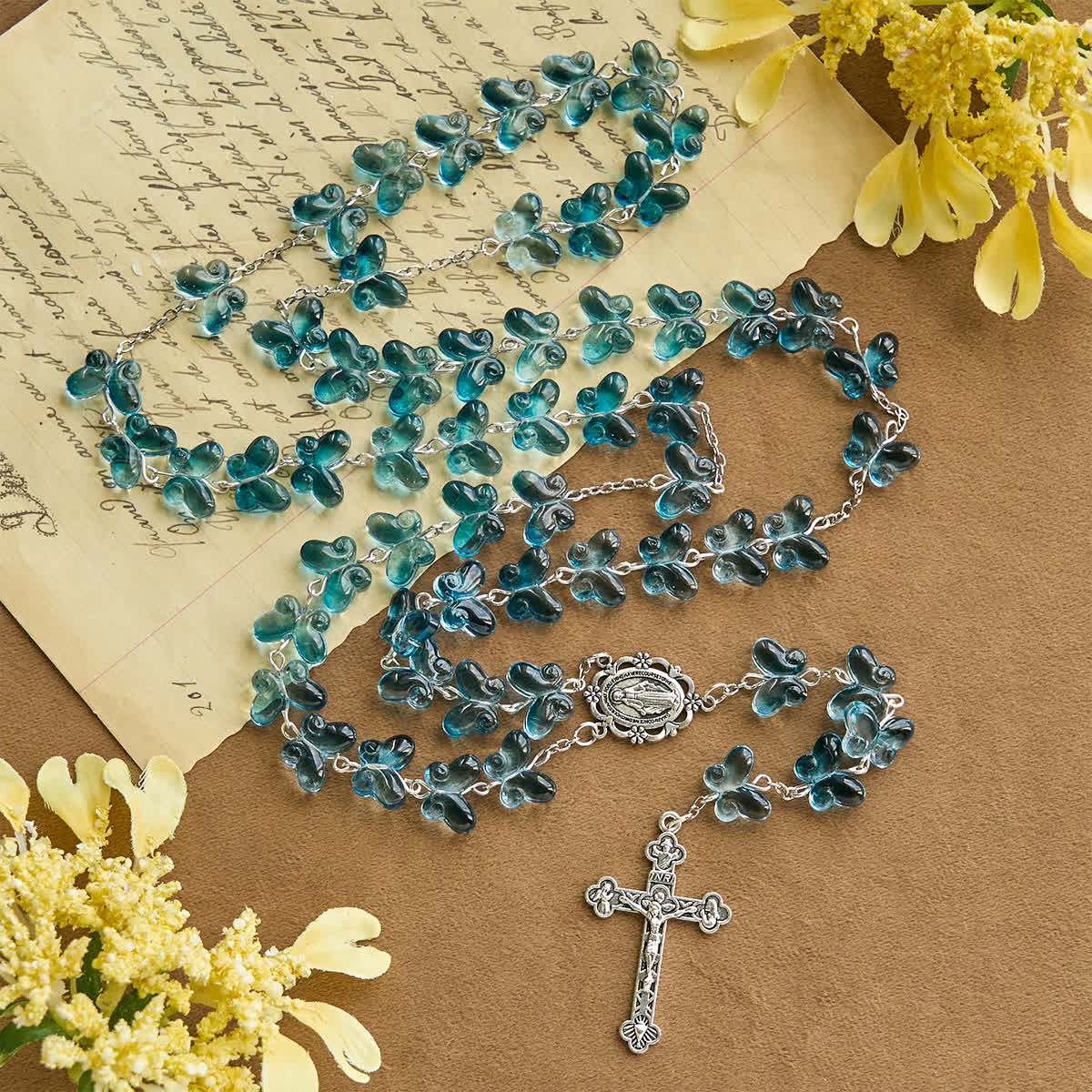 Brazalete de oración con mariposa azul brillante Alas de devoción, rosario de animales