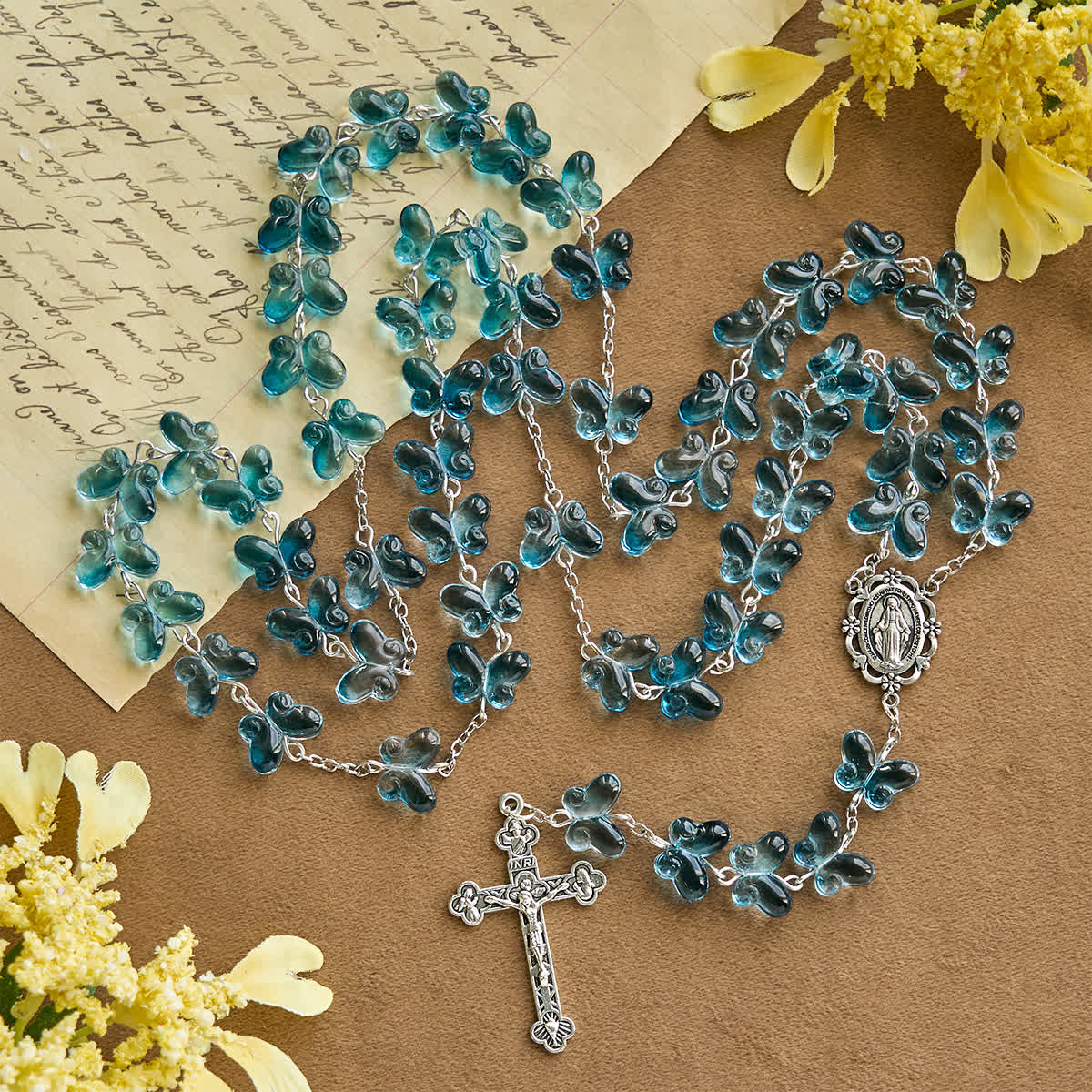 Brazalete de oración con mariposa azul brillante Alas de devoción, rosario de animales