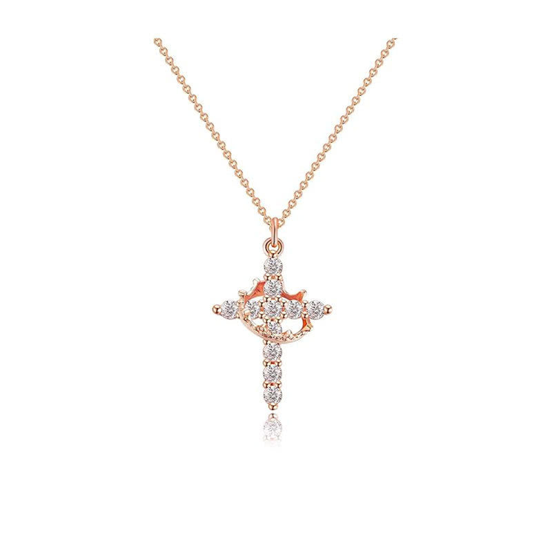 Collar y pendientes de cruz modernos "Crowned in Faith"