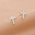 Aretes de Cruz Minimalistas de Fe en Plata S925 en Dos Tonos