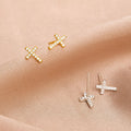 Aretes de Cruz Minimalistas de Fe en Plata S925 en Dos Tonos