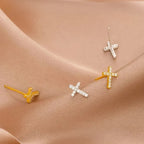 Aretes de Cruz Minimalistas de Fe en Plata S925 en Dos Tonos