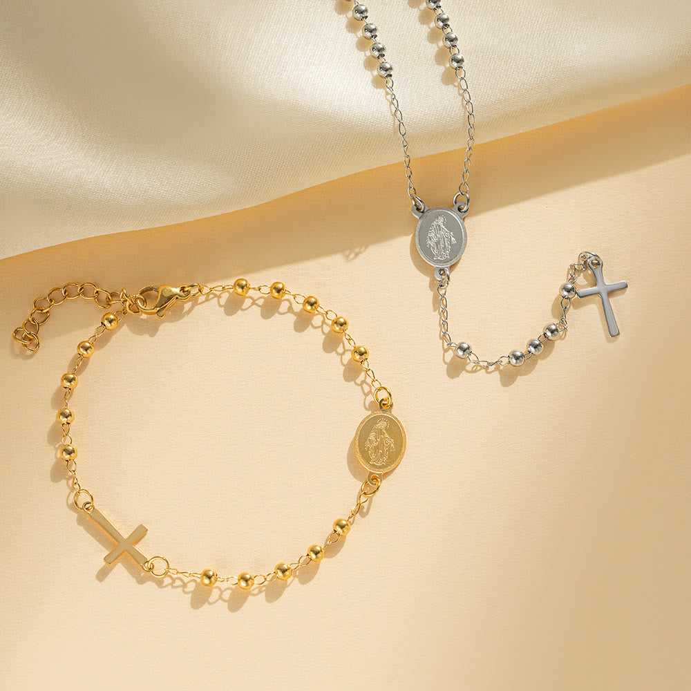 Bendiciones de Nuestra Señora, collar y pulsera finos estilo rosario