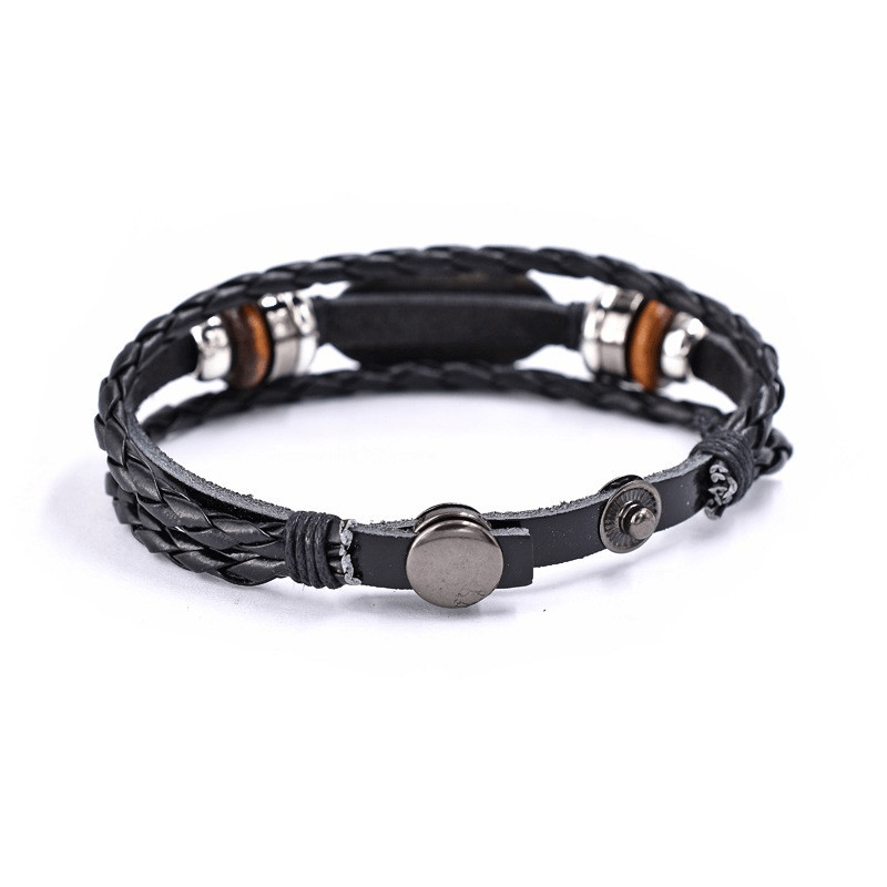 Pulsera de cuero trenzado negro con inscripción JESÚS ES SEÑOR