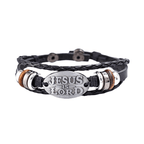 Pulsera de cuero trenzado negro con inscripción JESÚS ES SEÑOR