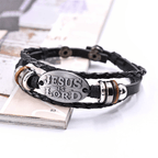 Pulsera de cuero trenzado negro con inscripción JESÚS ES SEÑOR