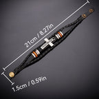Pulsera de cuero trenzado negro con cruz e inscripción CONFIANZA EN DIOS