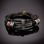 Pulsera de cuero trenzado negro con cruz e inscripción CONFIANZA EN DIOS