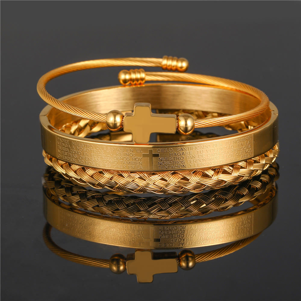 Pulsera Minimalista Trenzada en Espiral con Cruz y Padre Nuestro