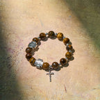 Pulsera de Piedra Ojo de Tigre con Cruz "Coraje en Cristo": Ora sin Miedo