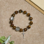 Pulsera de Piedra Ojo de Tigre con Cruz "Coraje en Cristo": Ora sin Miedo