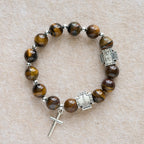 Pulsera de Piedra Ojo de Tigre con Cruz "Coraje en Cristo": Ora sin Miedo
