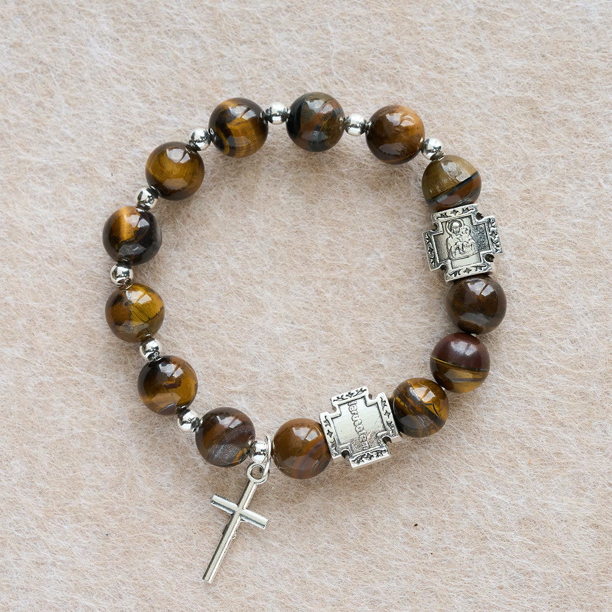 Pulsera de Piedra Ojo de Tigre con Cruz "Coraje en Cristo": Ora sin Miedo