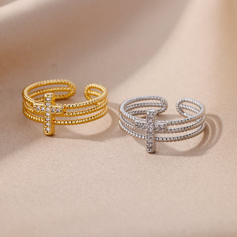 Anillo Cruzado Brillante: Diseño Tachonado de Zirconia para Regalos Impulsados por la Fe