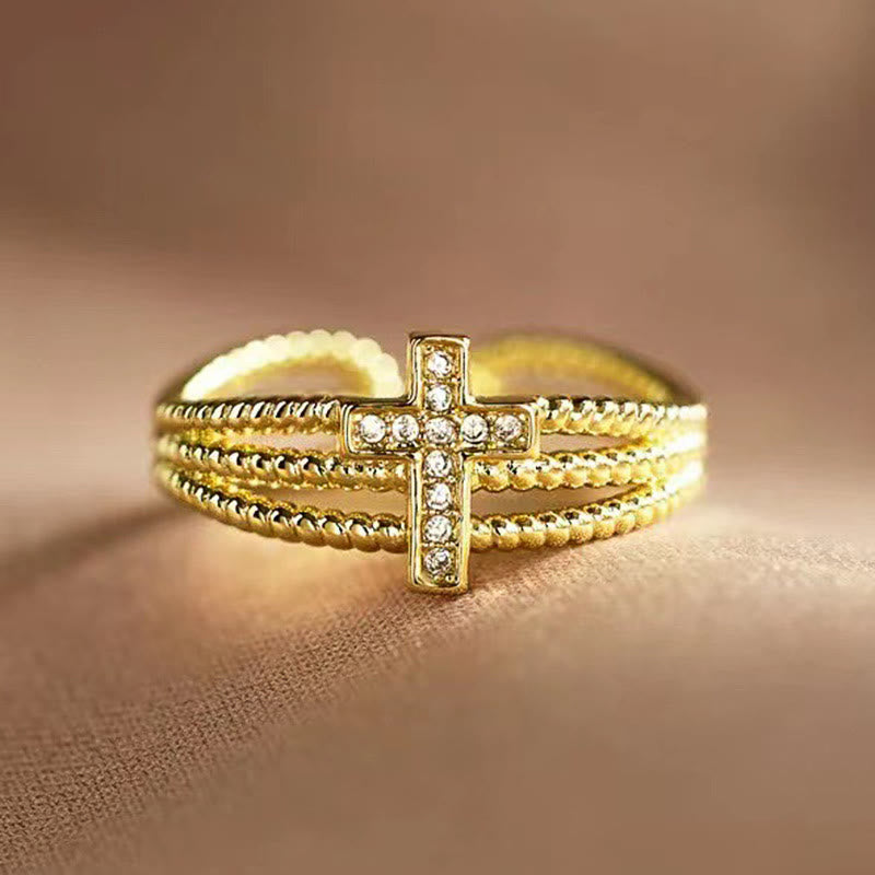 Anillo Cruzado Brillante: Diseño Tachonado de Zirconia para Regalos Impulsados por la Fe