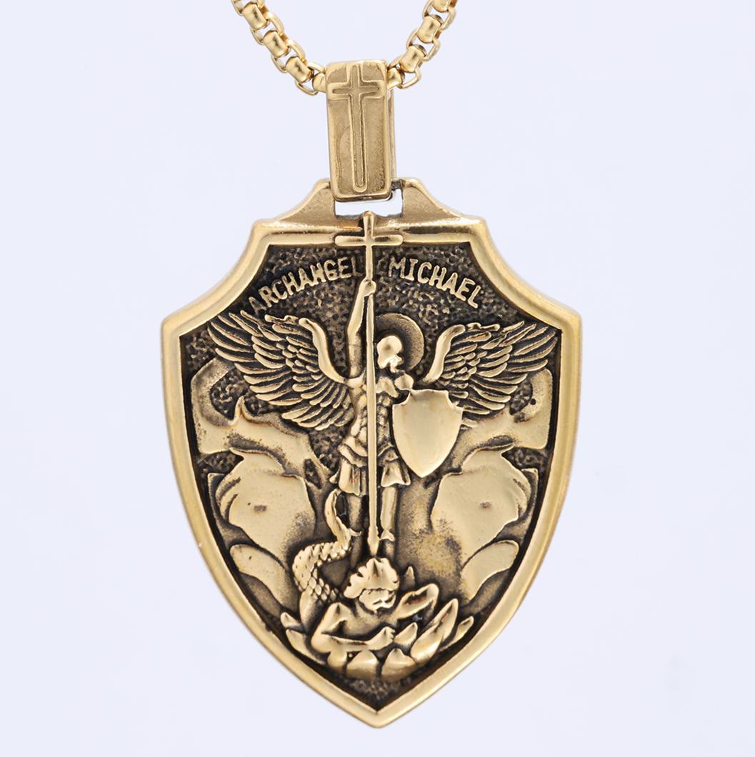 Colgante de Escudo de Arcángel Miguel: Fe y Protección para el Uso Diario