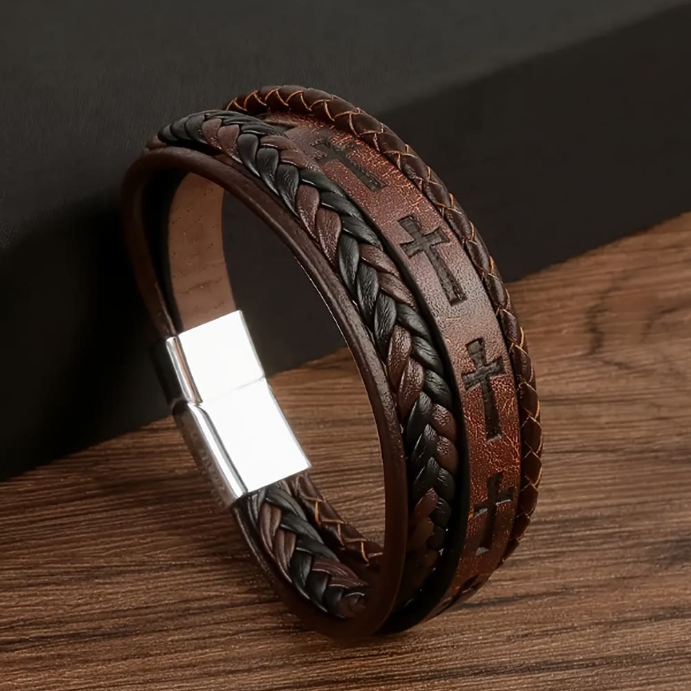 Pulsera Cruz de Cuero Trenzado: Declaración de Fe Robusta para la Devoción Diaria